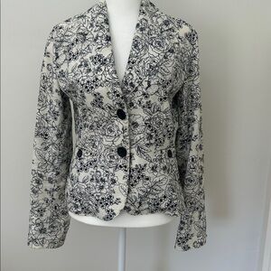 Banana Republic cotton/linen Navy and White Floral Blazer